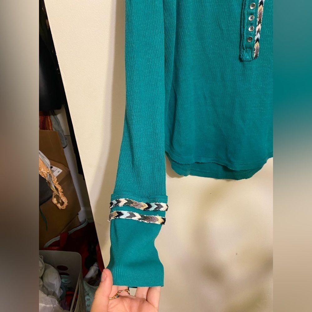 Free People|| Rainbow Thermal Long Sleeve W/ Embroidery. Worn Once, Gre… - Picture 4 of 11